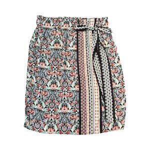 Ann Taylor LOFT Multi-Color Boho Floral Faux Wrap Pull on Skirt Size Small